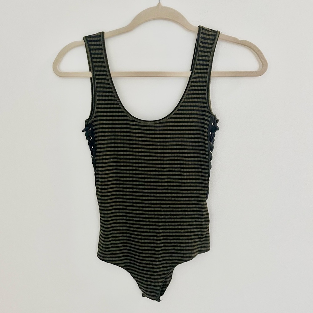 LF Striped Lace-Up Bodysuit